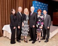 (pictured L-R: Michelle Deautchman (ADL Western States Counsel), Dean Tom Campbell, Michele Johnson, Hon. Francisco Firmat, Hon. Shelia Sonenshine (Event Host), Mike Rubin (ADL Regional Chair/Rutan & Tucker)